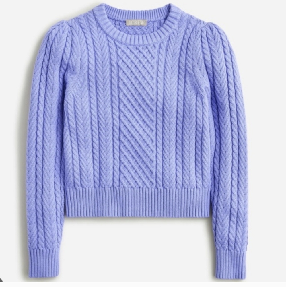 Jcrew periwinkle classic sweater cable knit puff sleeve xs womens